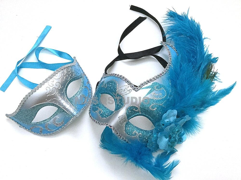 Couple Masquerade Feather Mask Pair Feather Dress up Birthday Party Prom Wedding Dance Anniversary Wear