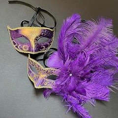 Purple Masquerade Feather Mask Pair Costume Dress up Music Festival Show Girl Mardi Gras Carnival Party Wear