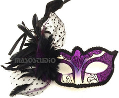 Couple Purple Masquerade Ball Mask Pair Feather Mardi Gras Party Valentines Gift for Her