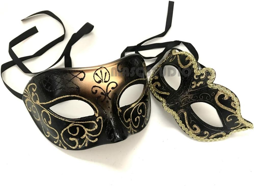 Black Gold Masquerade Ball Mask Pair Cosplay Prom Dance Birthday Party Wear or Deco