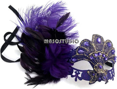 Black Lace Masquerade Mask Feather Sparkling Crystals Coachella Party Mask