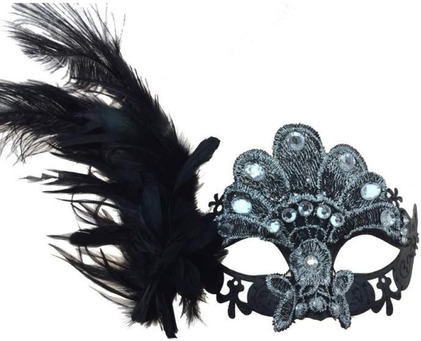 Black Lace Masquerade Mask Feather Sparkling Crystals Coachella Party Mask