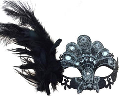 Black Lace Masquerade Mask Feather Sparkling Crystals Coachella Party Mask