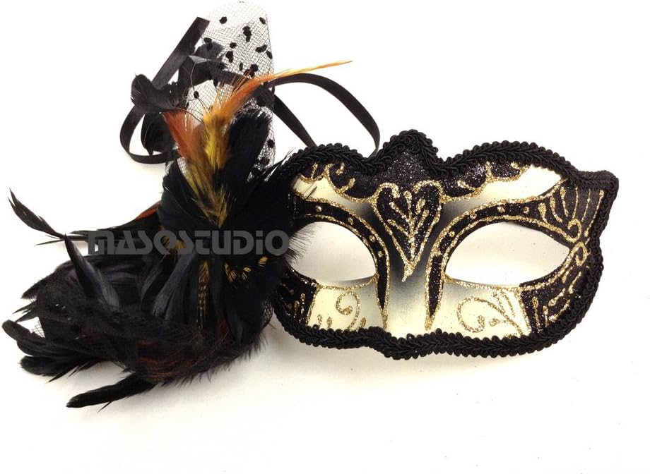 Black Gold Couple Masquerade Ball Mask Pair Feather Birthday Cosplay Party Prom