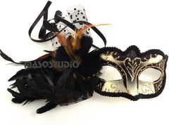 Black Gold Couple Masquerade Ball Mask Pair Feather Birthday Cosplay Party Prom