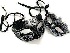 Black Silver Masquerade Ball Mask Pair Cosplay Prom Dance Birthday Party Wear or Deco