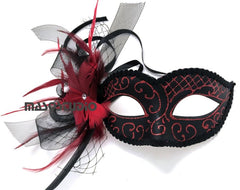 Black Purple Red Masquerade Ball Mask Flapper Veil Feather Mardi Gras Birthday Party Prom