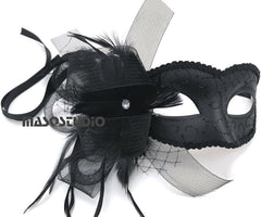 Black Purple Red Masquerade Ball Mask Flapper Veil Feather Mardi Gras Birthday Party Prom