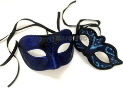 Dark Blue Masquerade Ball Mask Pair Cosplay Prom Dance Birthday Party Wear or Deco