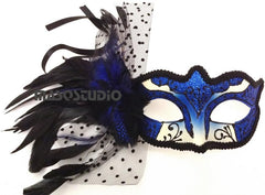 Couple Blue Masquerade Ball Mask Pair Feather Mardi Gras Party Valentines Gift for Her