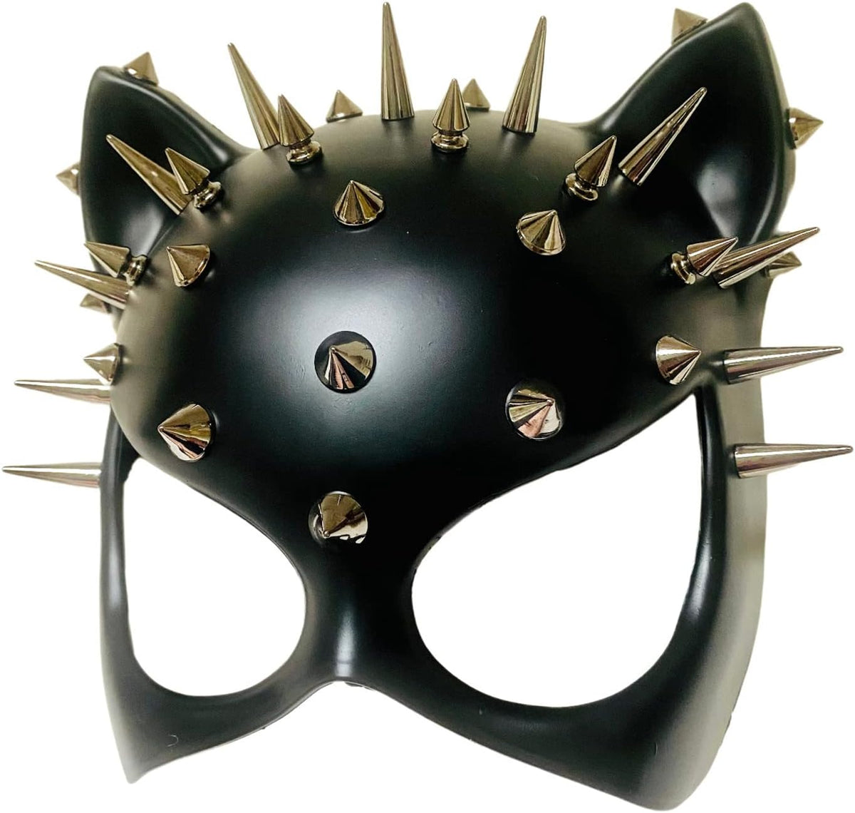 Black spiked cat masquerade mask, front detail