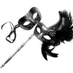 MASQ Masquerade ball stick mask Pair Detachable Handle Ostrich Feather Christmas New Year Mardi Gras Carnival Party