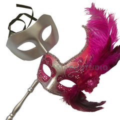 MASQ Masquerade ball stick mask Pair Detachable Handle Ostrich Feather Christmas New Year Mardi Gras Carnival Party