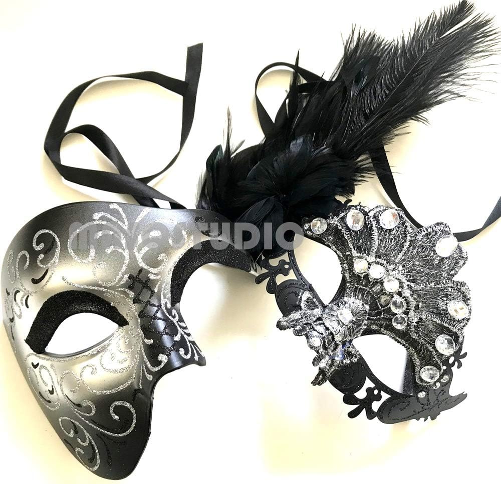 Couple Masquerade Feather Phantom Mask Cosplay Prom Dance Birthday Party