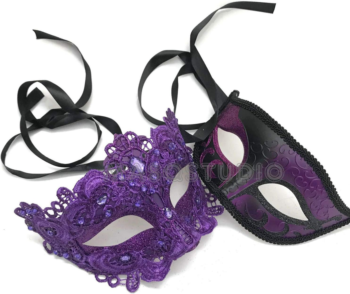 Brocade Lace Masquerade Ball eye Mask Pair Burlesque Mardi Gras Birthday Prom Wedding Party