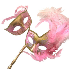 MASQ Masquerade ball stick mask Pair Detachable Handle Ostrich Feather Christmas New Year Mardi Gras Carnival Party