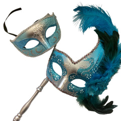 MASQ Masquerade ball stick mask Pair Detachable Handle Ostrich Feather Christmas New Year Mardi Gras Carnival Party