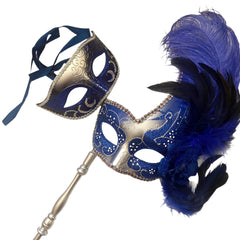MASQ Masquerade ball stick mask Pair Detachable Handle Ostrich Feather Christmas New Year Mardi Gras Carnival Party