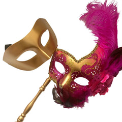 MASQ Masquerade ball stick mask Pair Detachable Handle Ostrich Feather Christmas New Year Mardi Gras Carnival Party