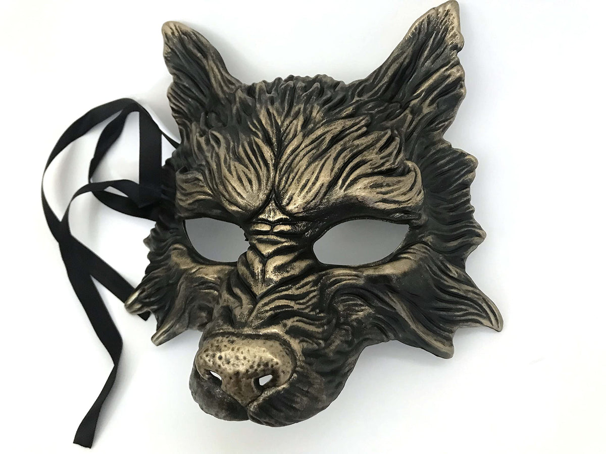 Hand-painted wolf mask side view