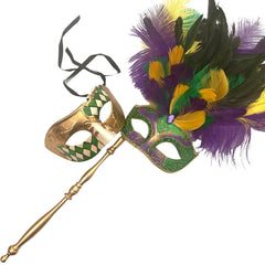 MASQ Couples Black Masquerade Stick Feather Mask Pair Cosplay Dance Prom Birthday Mardi Gras Party