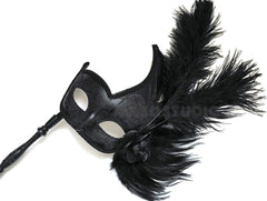 Black Masquerade Ball Mask Pair Ostrich Feather Cosplay Costume New Year Party