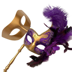 MASQ Masquerade ball stick mask Pair Detachable Handle Ostrich Feather Christmas New Year Mardi Gras Carnival Party