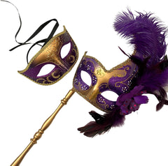 MASQ Masquerade ball stick mask Pair Detachable Handle Ostrich Feather Christmas New Year Mardi Gras Carnival Party