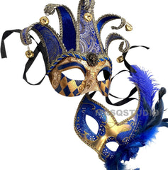 MASQSTUDIO Couples Masquerade Mask Jolly Jester Cosplay Mardi Gras Prom Dance Birthday Party Wear or Deco