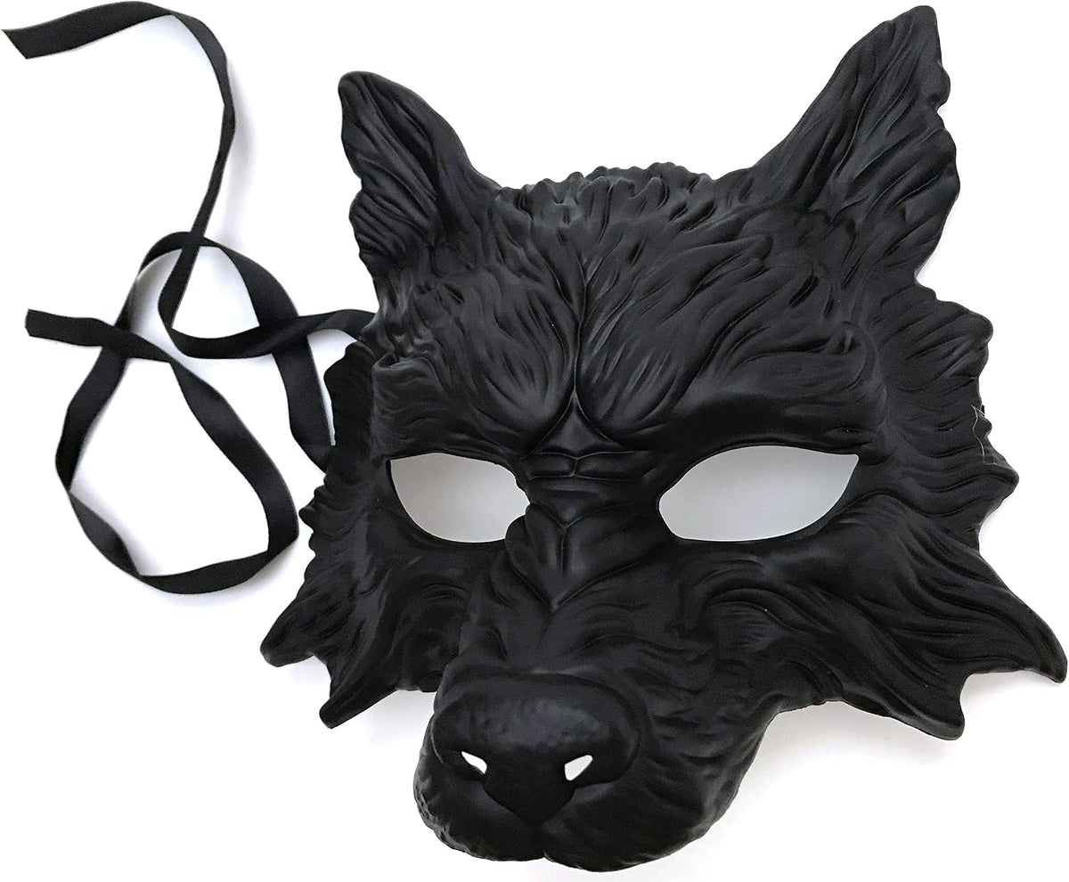 Black wolf masquerade mask with elastic band