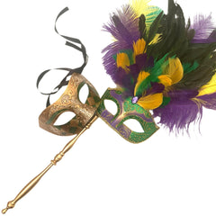 MASQ Couples Black Masquerade Stick Feather Mask Pair Cosplay Dance Prom Birthday Mardi Gras Party