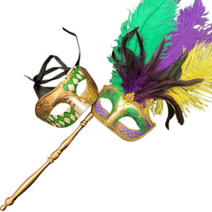 MASQ Couples Black Masquerade Stick Feather Mask Pair Cosplay Dance Prom Birthday Mardi Gras Party