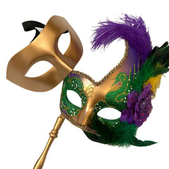 MASQ Masquerade ball stick mask Pair Detachable Handle Ostrich Feather Christmas New Year Mardi Gras Carnival Party