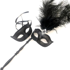 Couples Black Masquerade Stick Feather Mask Pair Cosplay Dance Prom Birthday Party
