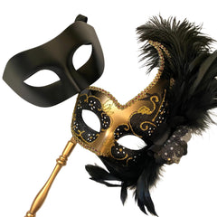 MASQ Masquerade ball stick mask Pair Detachable Handle Ostrich Feather Christmas New Year Mardi Gras Carnival Party
