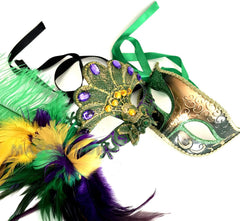 Mardi Gras Masquerade Lace Mask Pair Ostrich Peacock Feather Dress up Party Carnival Parade (Mardi Gras)