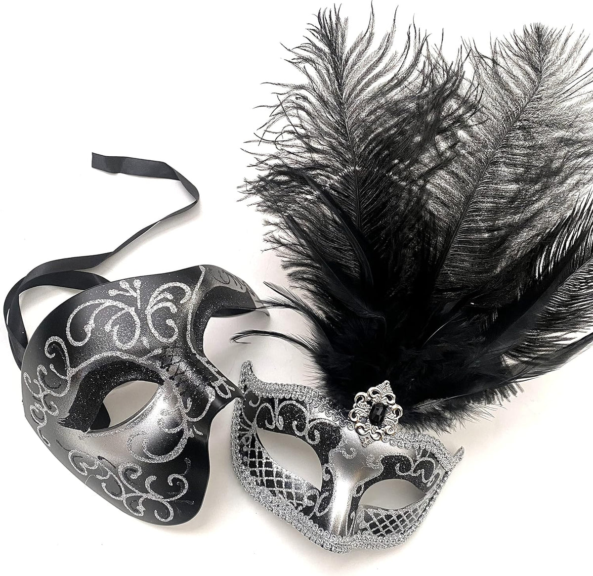 Couple Masquerade Feather Phantom Mask Cosplay Mardi Gras Prom Dance Birthday Party Wear or Deco