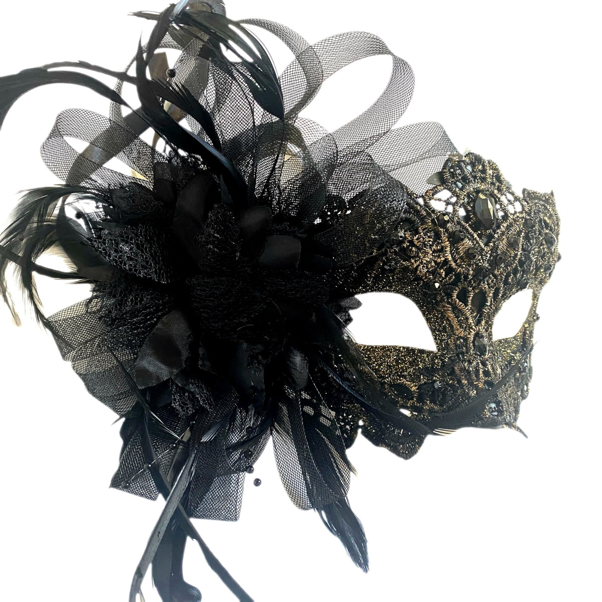 Masquerade mask image for style option Bkg Lace W Feather from Masquerade Mask Studio