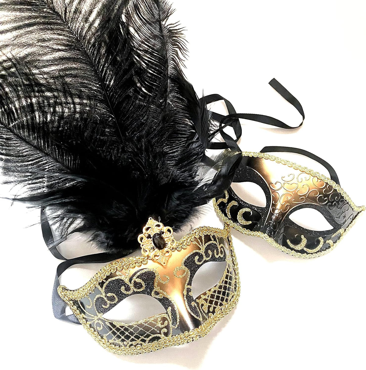Masquerade Feather Mask Pair Dress up Birthday Party Prom Wedding Dance Anniversary Wear