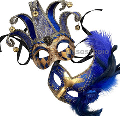 MASQSTUDIO Couples Masquerade Mask Jolly Jester Cosplay Mardi Gras Prom Dance Birthday Party Wear or Deco
