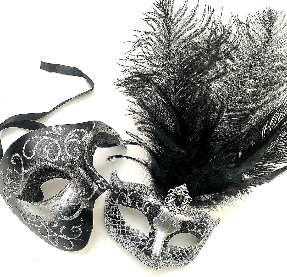 Couple Masquerade Feather Phantom Mask Cosplay Mardi Gras Prom Dance Birthday Party Wear or Deco