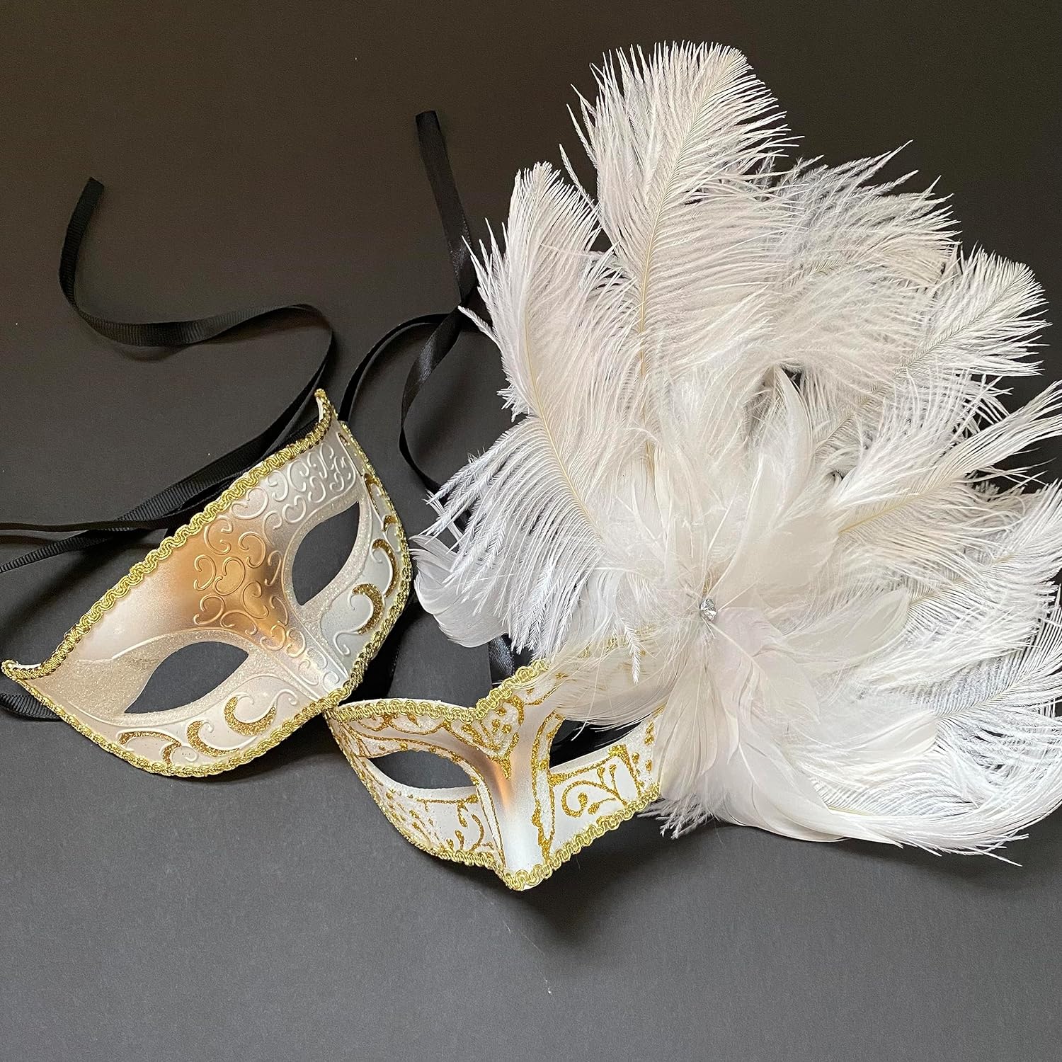 Mardi Gras Masquerade Mask Pair Cosplay Prom Dance Birthday Party Wear or Cake Topper Deco
