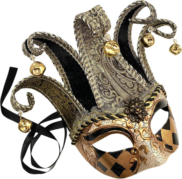 Unisex Mens Mardi Gras Vintage Harlequins Masquerade Jolly Jester Mask Cosplay Dance Birthday Carnival Party