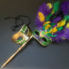 Mardi Gras Feather stick Mask Pair Costume Carnival dress up Parade Birthday Dance Prom Eye Wear