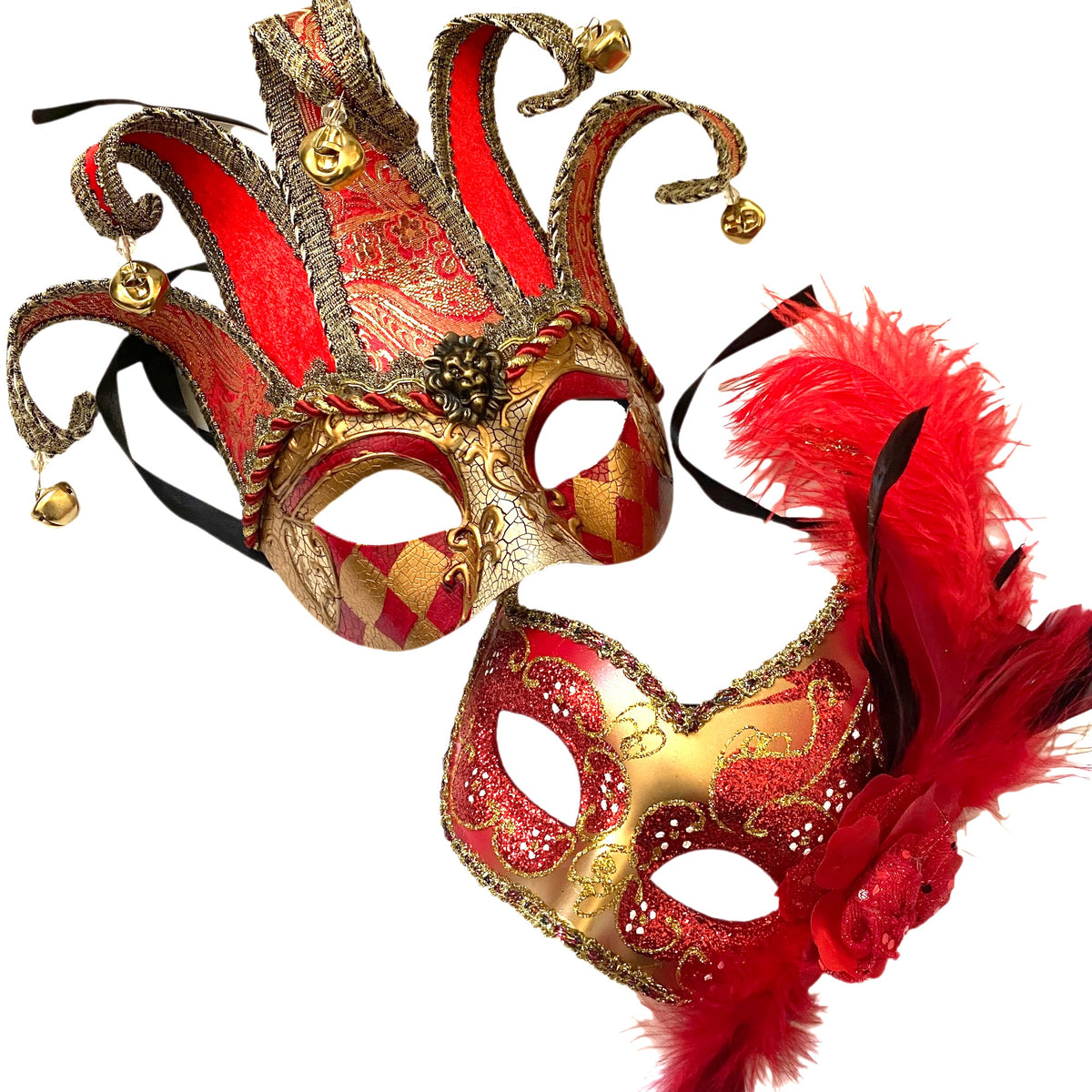 Mardi Gras Masquerade Jolly Jester Harlequins Mask Pair Cosplay Prom Dance Birthday Party Wear or Deco