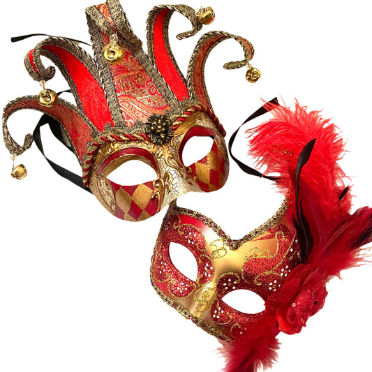 Mardi Gras Masquerade Jolly Jester Harlequins Mask Pair Cosplay Prom Dance Birthday Party Wear or Deco