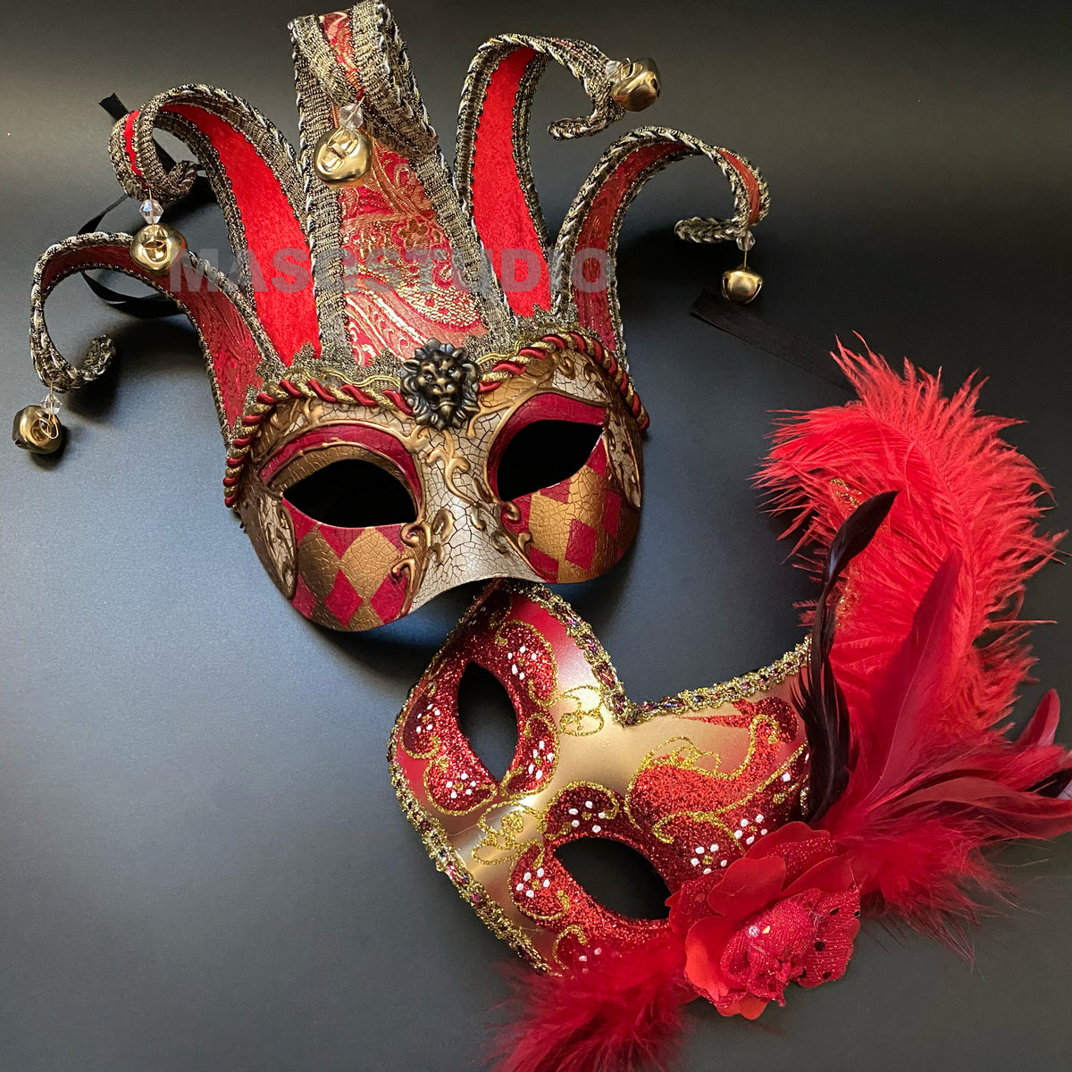 Mardi Gras Masquerade Jolly Jester Harlequins Mask Pair Cosplay Prom Dance Birthday Party Wear or Deco