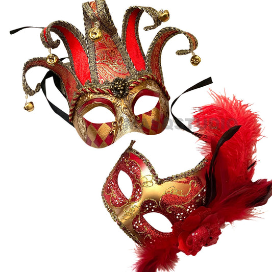 Mardi Gras Masquerade Jolly Jester Harlequins Mask Pair Cosplay Prom Dance Birthday Party Wear or Deco