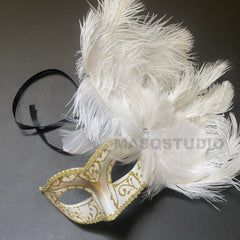 White Feather Mask Costume Carnival dress up Parade Birthday Dance Prom Eye Wear