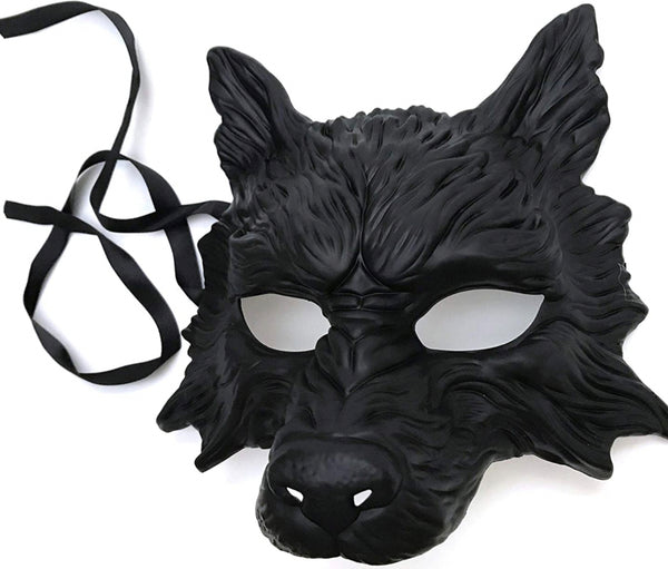 Mens Halloween Masquerade ball mask Black WOLF Mask Wear or Wall Deco